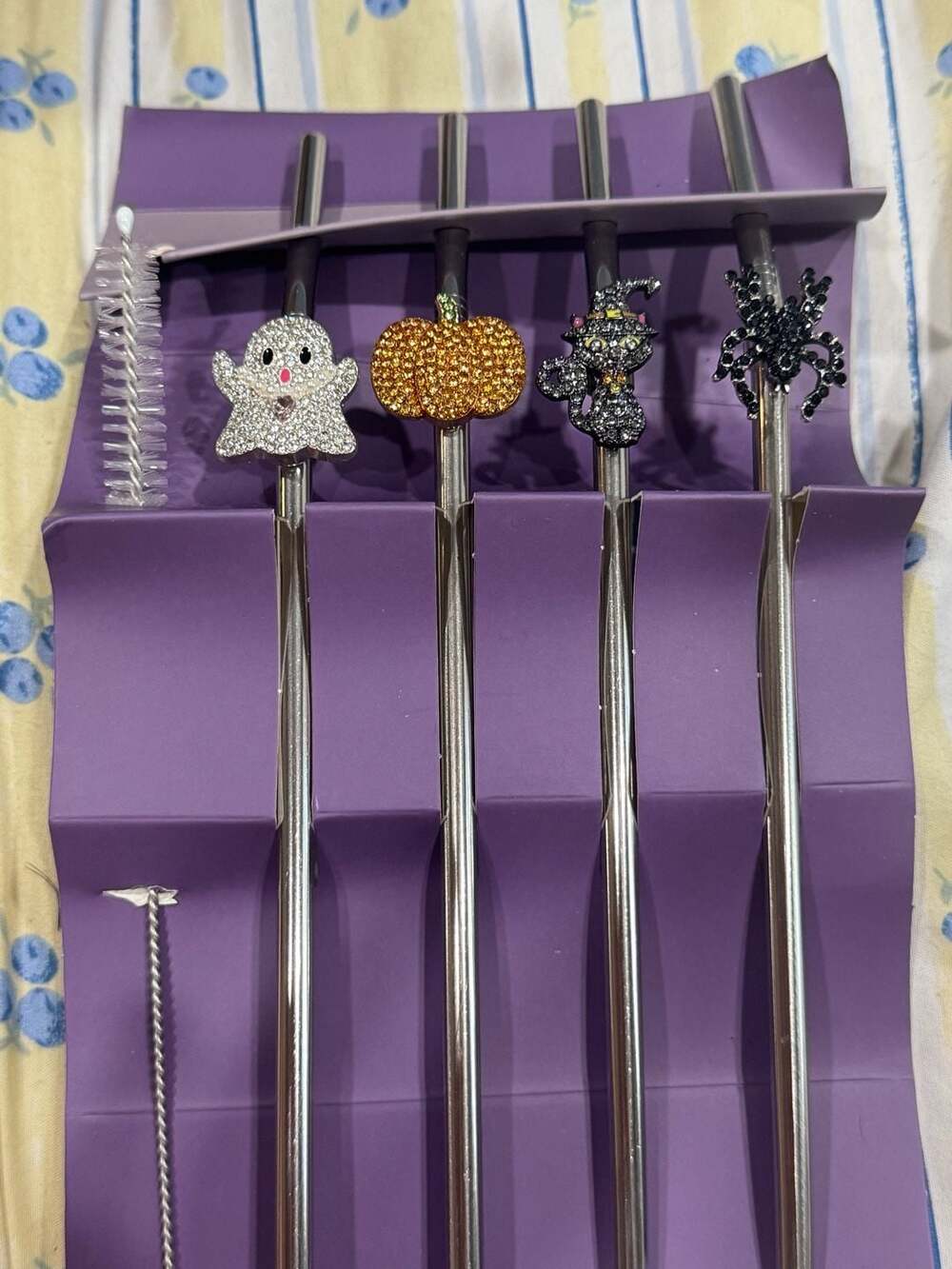 Halloween Stainless Steel Reusable Drinking Straws with Rhinestone Charms